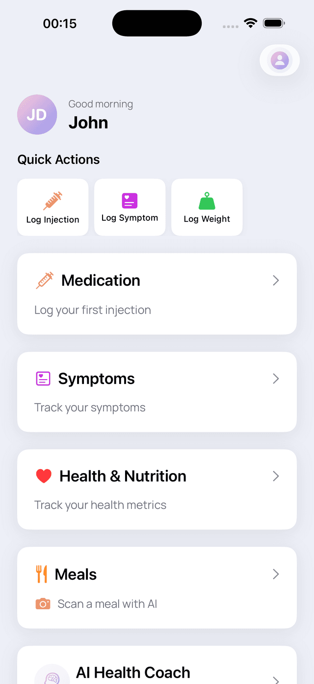 Slimstrive app screenshot showing medication tracking
